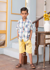Boys' Summer Plaid Layered Shirt & Vibrant Yellow Shorts Set Vesto.Pk