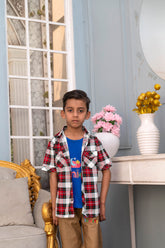 Boys' Urban Explorer Plaid Shirt & Khaki Shorts 3-Piece Set Vesto.Pk