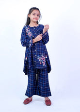 Elegant Navy Blue Checkered 2-Piece Fusion Set for Girls Vesto.Pk