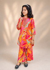 Girls' Vibrant Floral 2-Piece Embroidered Co-ord Set - Festive Collection Vesto.Pk