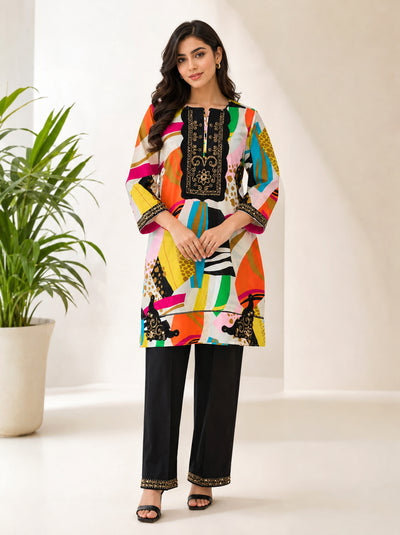 Vibrant Abstract Print 2-Piece Embroidered Lawn Suit