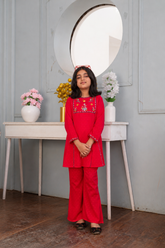 Girls' Crimson Red Embroidered 2-Piece Ethnic Suit - Festive Collection Vesto.Pk