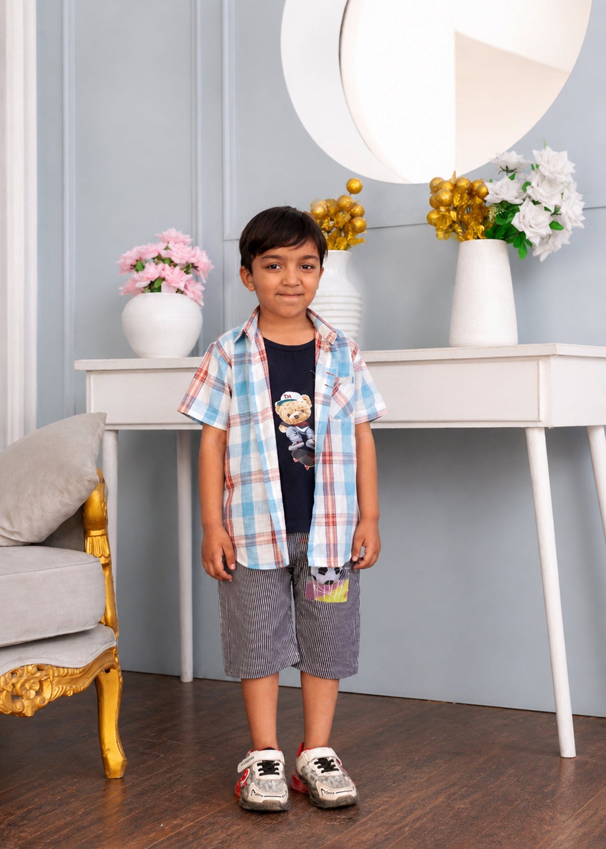 Boys' 3-Piece Plaid Shirt & Graphic Tee Summer Set - Trendy Casual Style Vesto.Pk