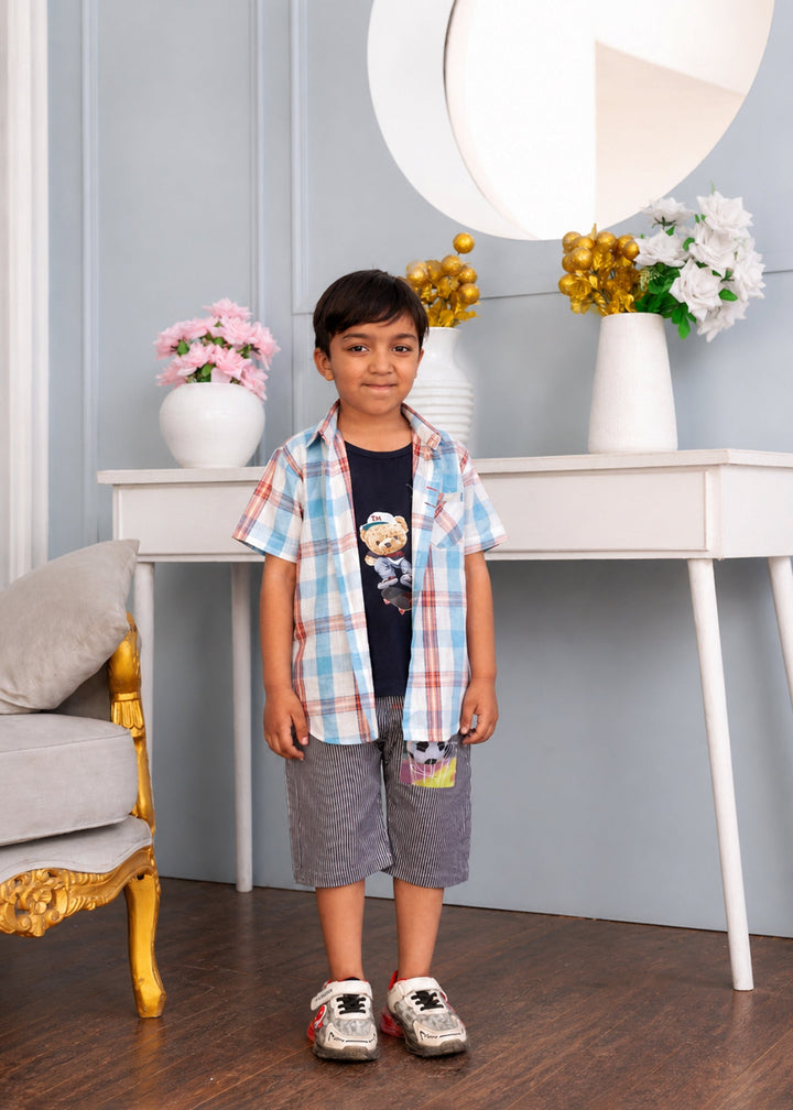 Boys' 3-Piece Plaid Shirt & Graphic Tee Summer Set - Trendy Casual Style
