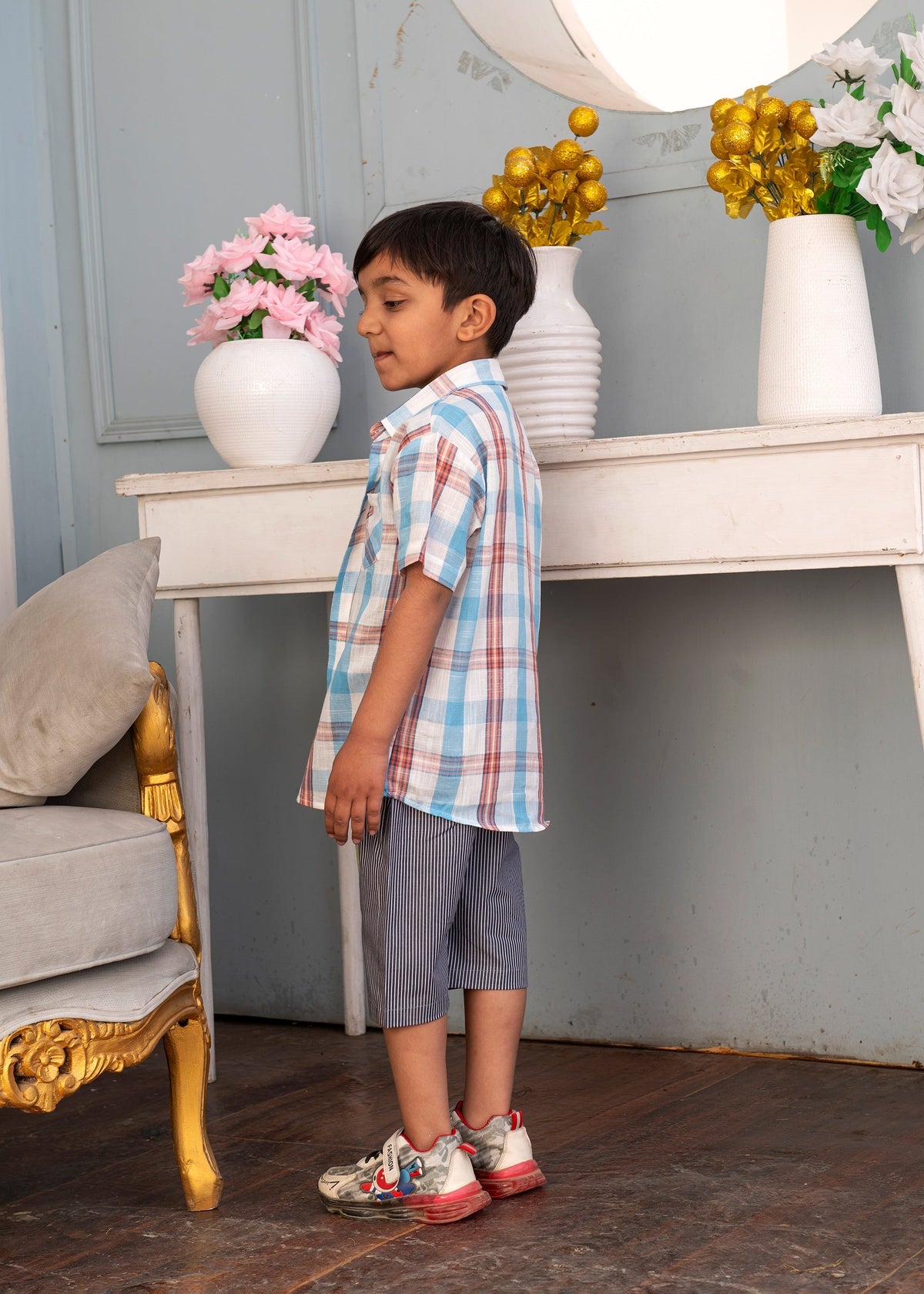 Boys' 3-Piece Plaid Shirt & Graphic Tee Summer Set - Trendy Casual Style Vesto.Pk