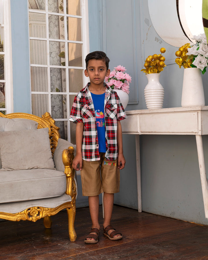 Boys' Urban Explorer Plaid Shirt & Khaki Shorts 3-Piece Set