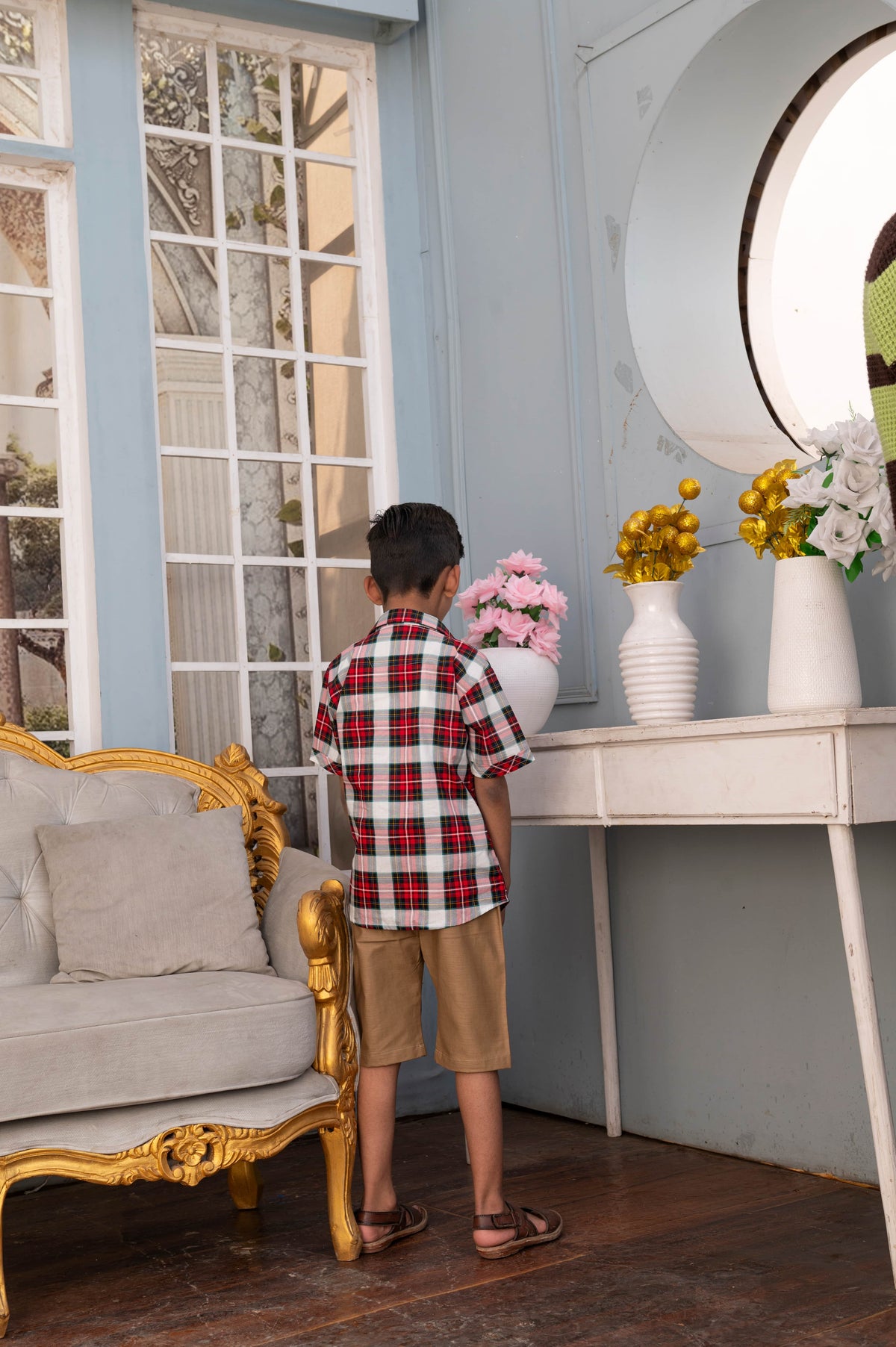 Boys' Urban Explorer Plaid Shirt & Khaki Shorts 3-Piece Set Vesto.Pk