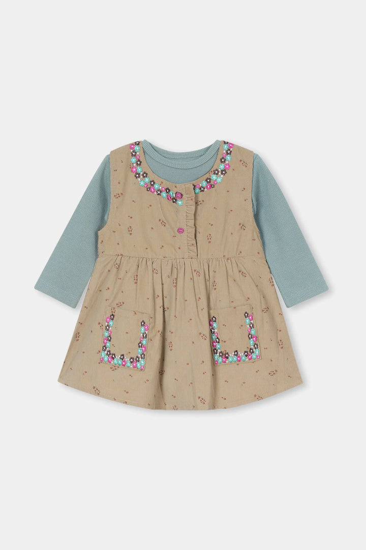 Girls' Floral Embroidered Corduroy Jumper & Ribbed Leggings Set