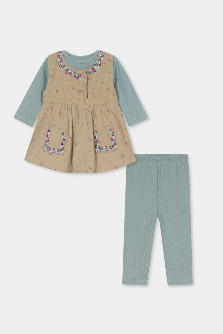 Girls' Floral Embroidered Corduroy Jumper & Ribbed Leggings Set