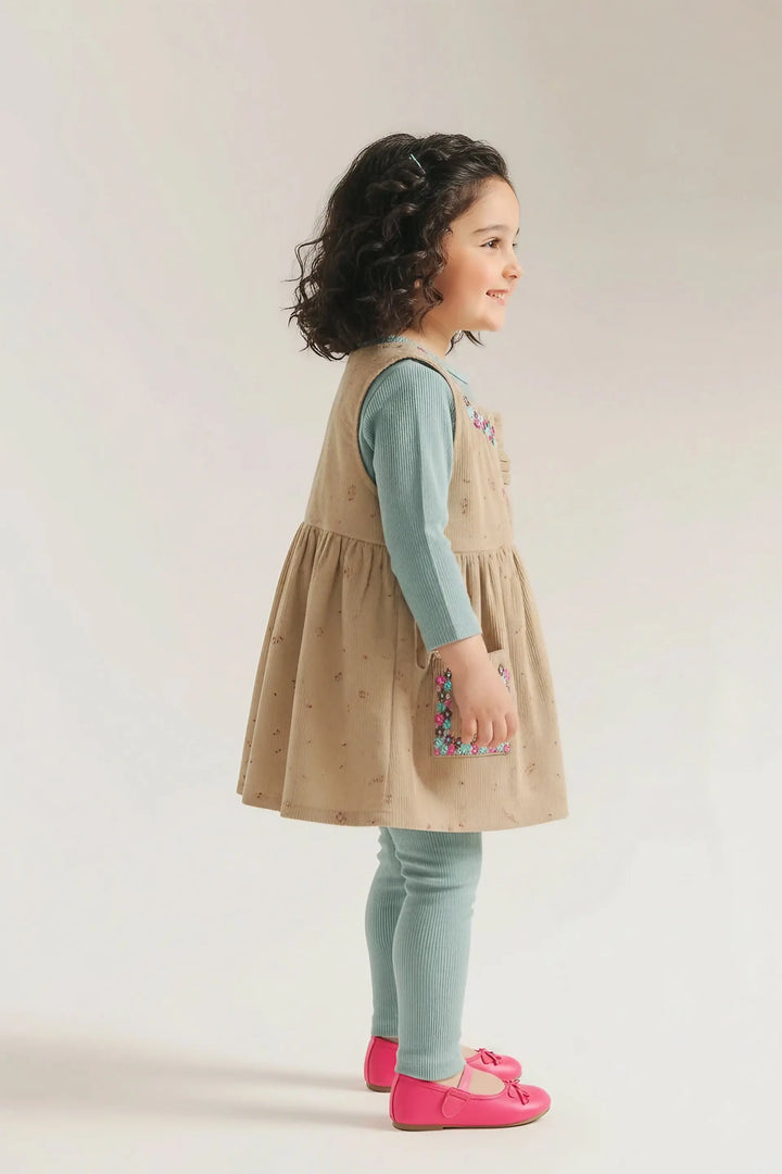 Girls' Floral Embroidered Corduroy Jumper & Ribbed Leggings Set