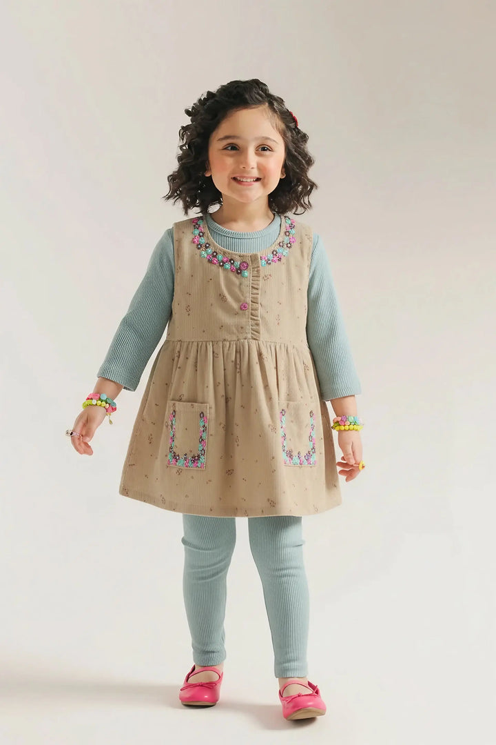 Girls' Floral Embroidered Corduroy Jumper & Ribbed Leggings Set