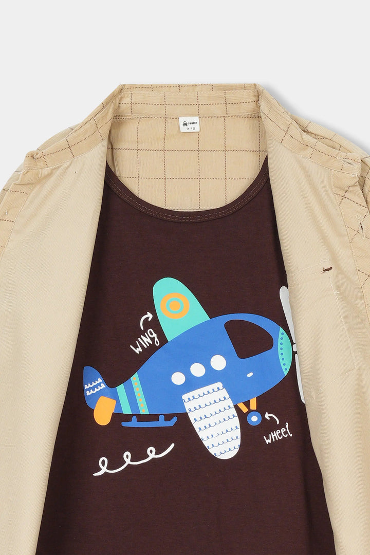 Boys' Classic Tan Grid Button-Down Shirt - Premium Smart Casual Wear