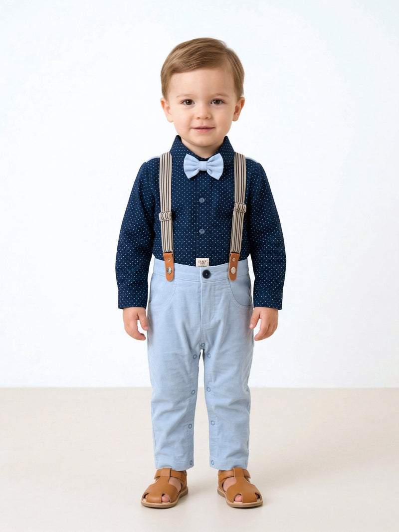 Little Gentleman’s Navy Polka Dot Suspenders & Bow Tie Set