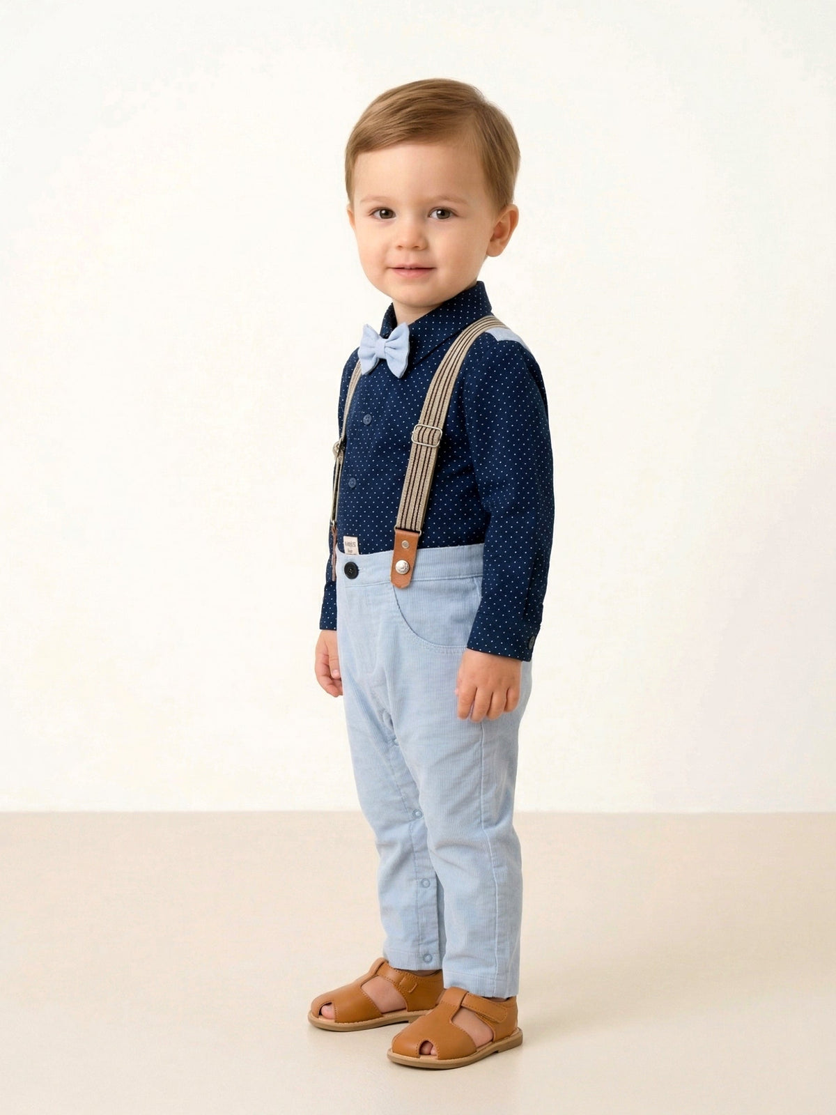 Little Gentleman’s Navy Polka Dot Suspenders & Bow Tie Set Vesto.Pk