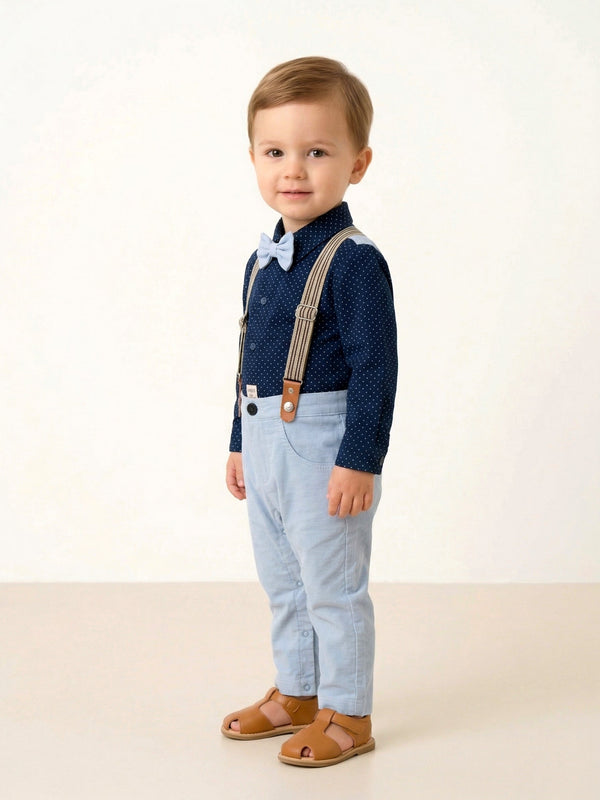 Little Gentleman’s Navy Polka Dot Suspenders & Bow Tie Set