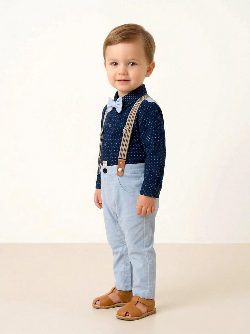 Little Gentleman’s Navy Polka Dot Suspenders & Bow Tie Set