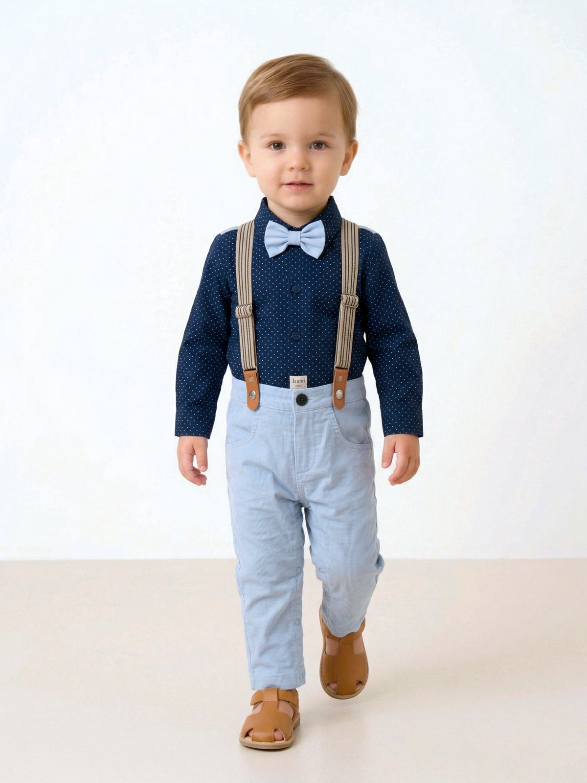 Little Gentleman’s Navy Polka Dot Suspenders & Bow Tie Set Vesto.Pk