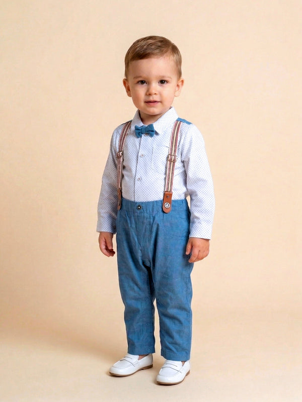 Boys' Formal Gentleman Suit Set - Shirt, Suspenders, Bowtie & Trousers