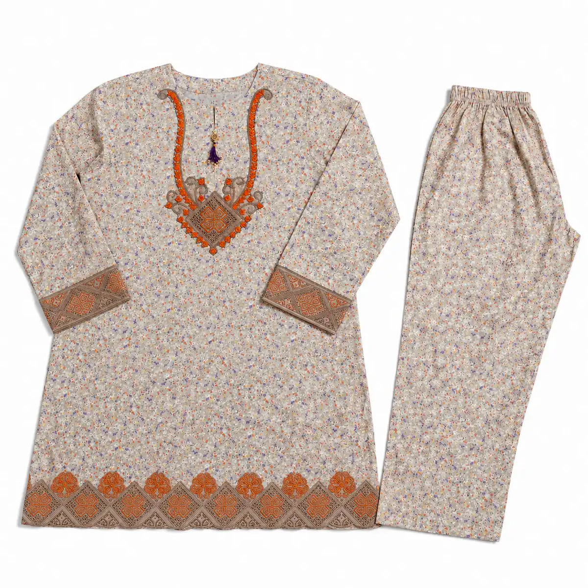 Floral Mist Embroidered Cotton 2-Piece Suit