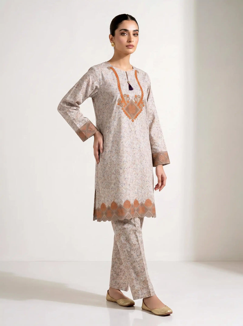 Floral Mist Embroidered Cotton 2-Piece Suit