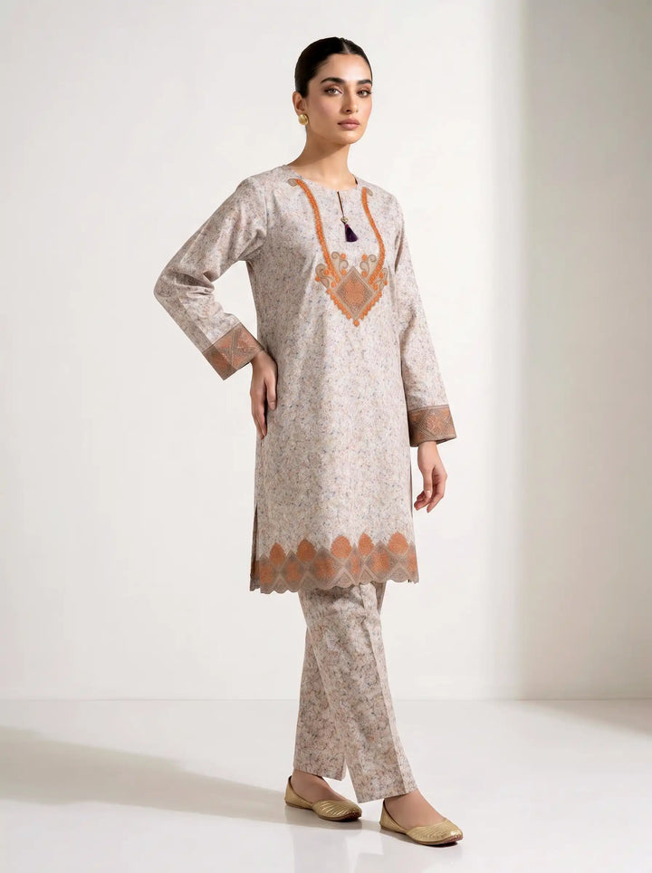 Floral Mist Embroidered Cotton 2-Piece Suit