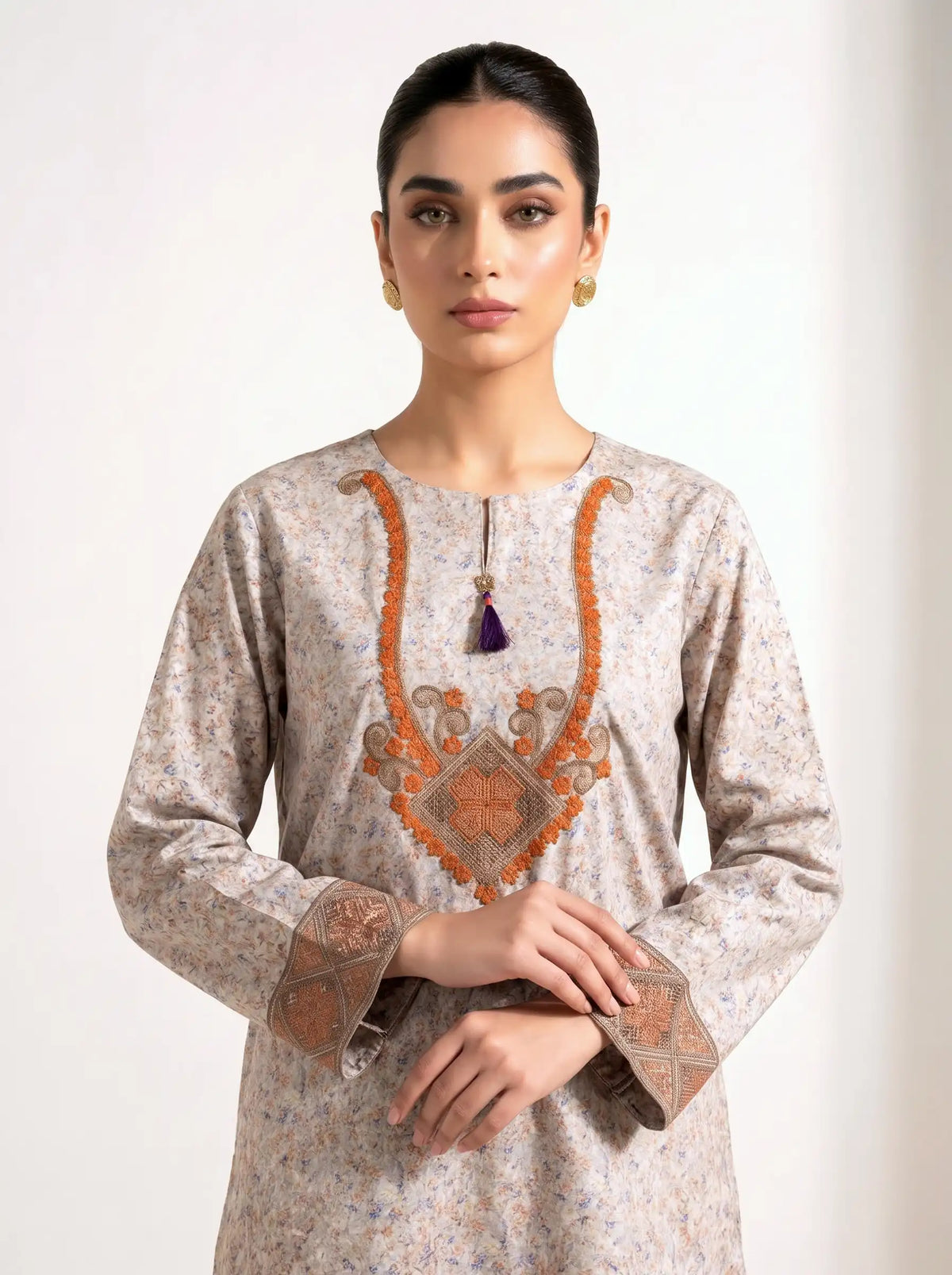 Floral Mist Embroidered Cotton 2-Piece Suit