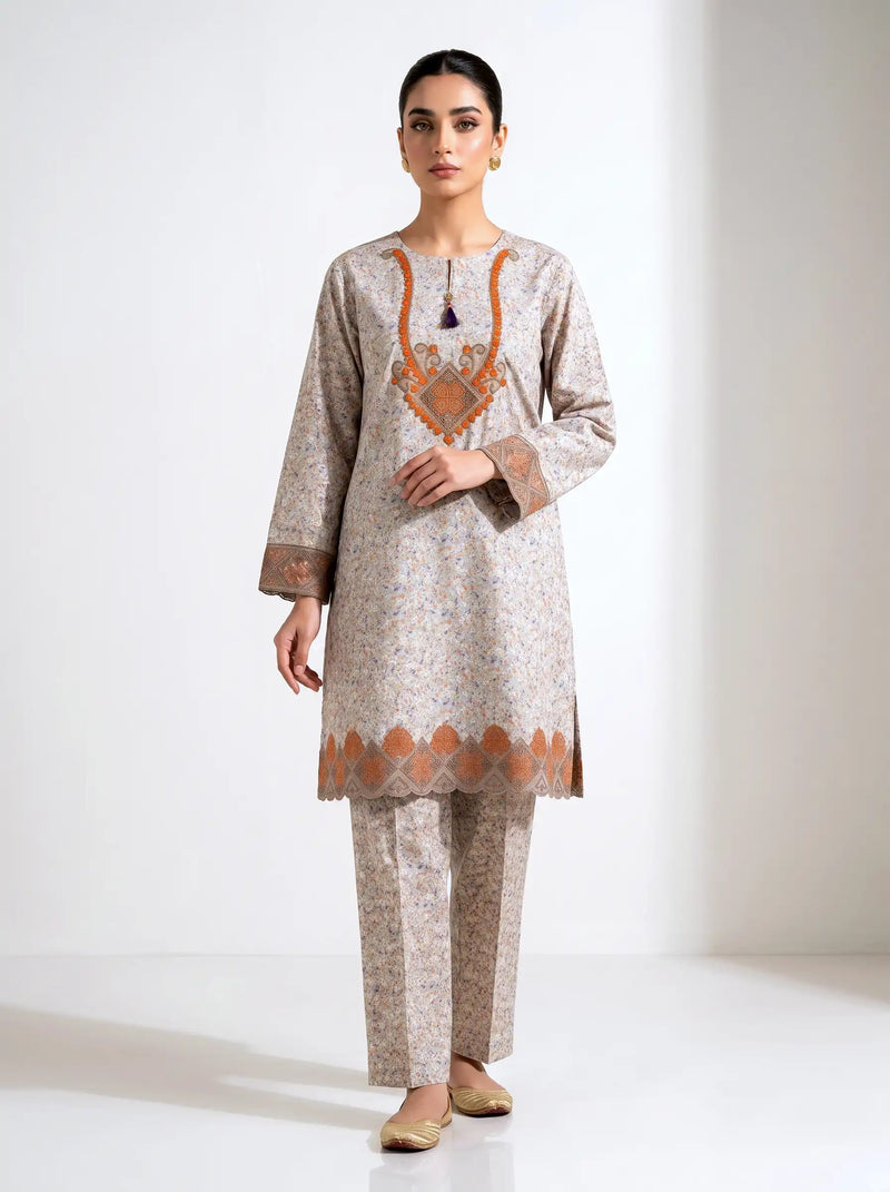 Floral Mist Embroidered Cotton 2-Piece Suit