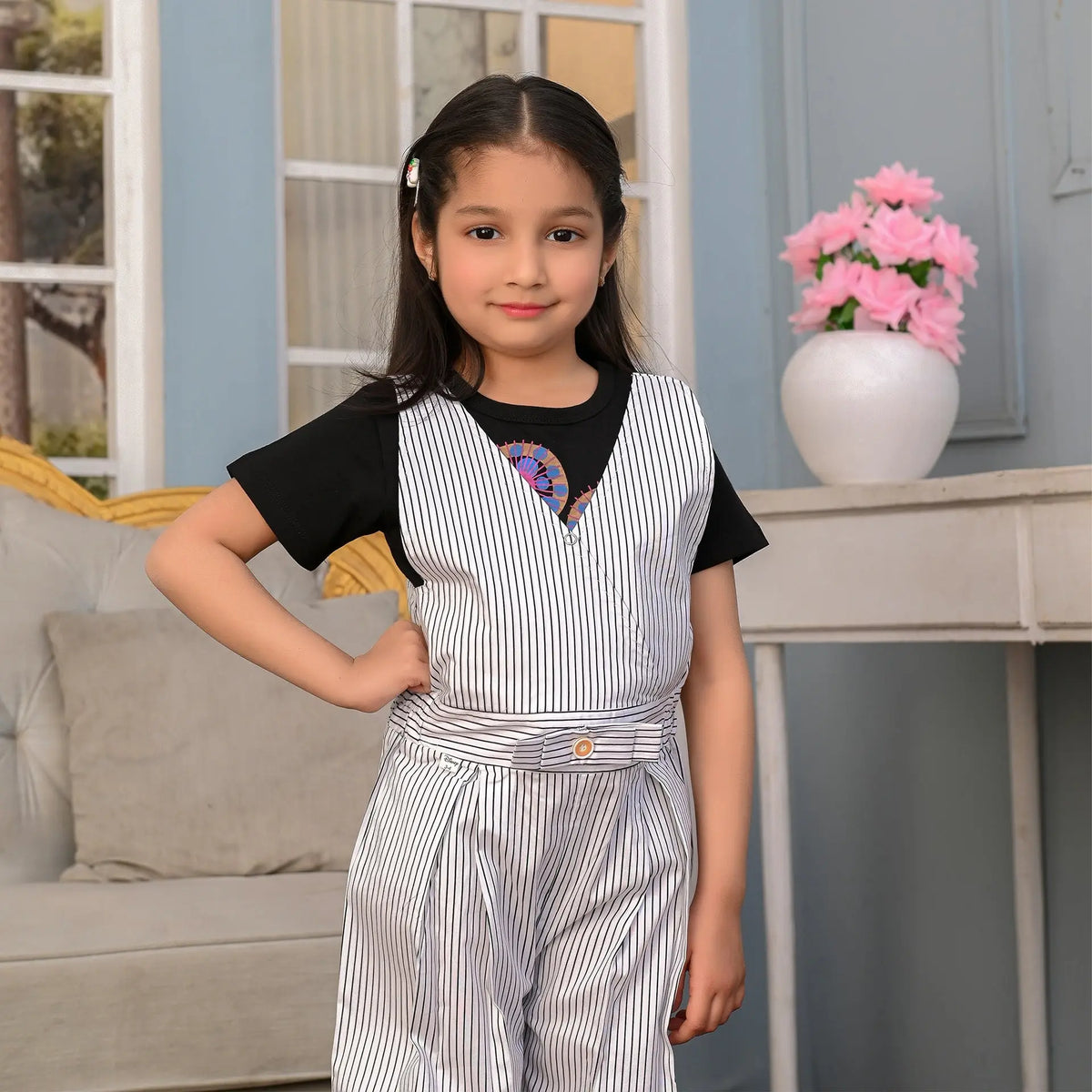 Girls' Striped Overlay Jumpsuit Set - Daddy Care Premium Edition Vesto.Pk