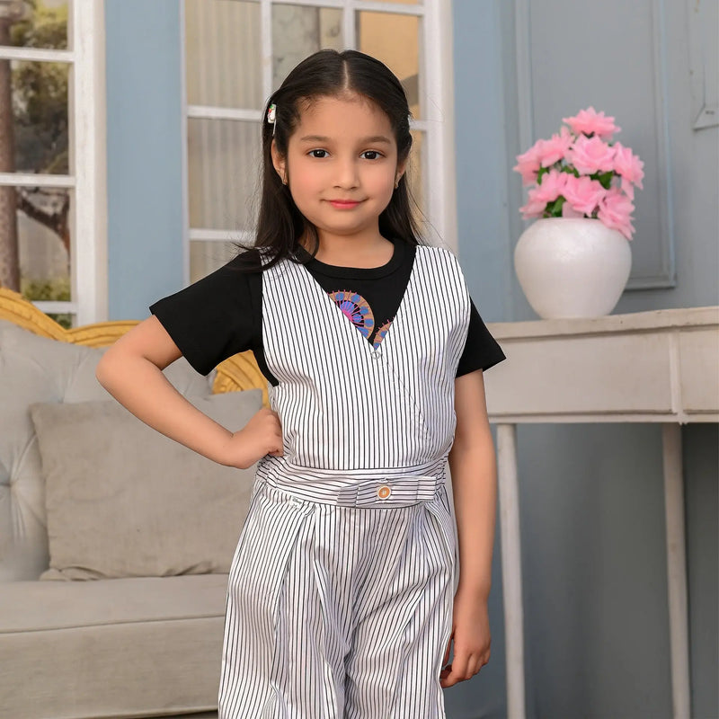 Girls' Striped Overlay Jumpsuit Set - Daddy Care Premium Edition Vesto.Pk