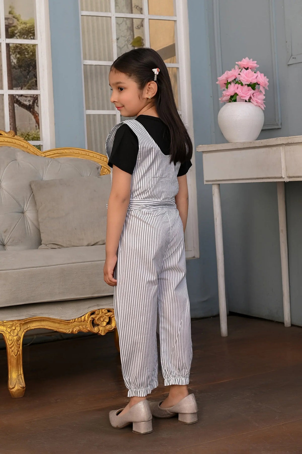 Girls' Striped Overlay Jumpsuit Set - Daddy Care Premium Edition Vesto.Pk
