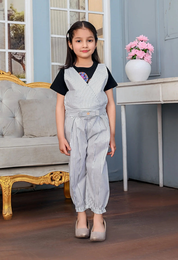 Girls' Striped Overlay Jumpsuit Set - Daddy Care Premium Edition