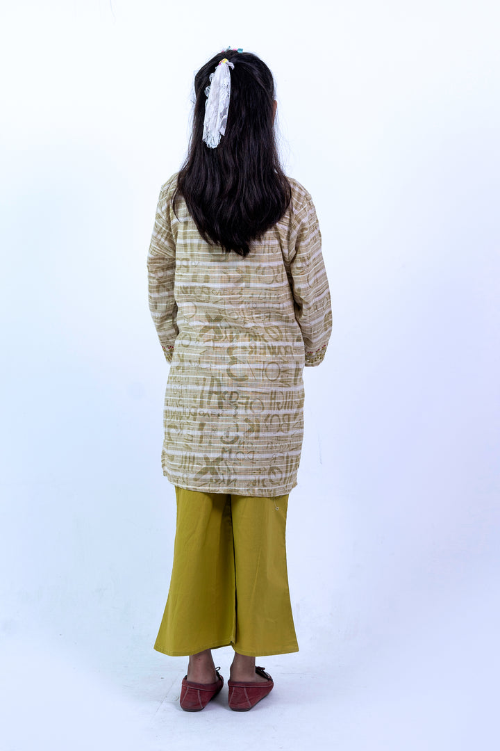 Girls' Elegant Olive Embroidered Tunic & Palazzo 2-Piece Set