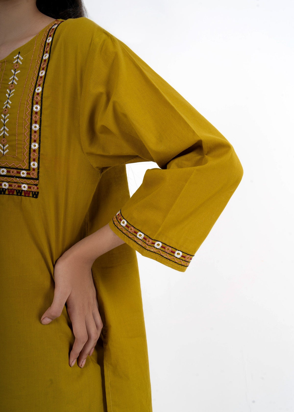 Girls' Mustard Embroidered 2-Piece Ethnic Kurta Set Vesto.Pk
