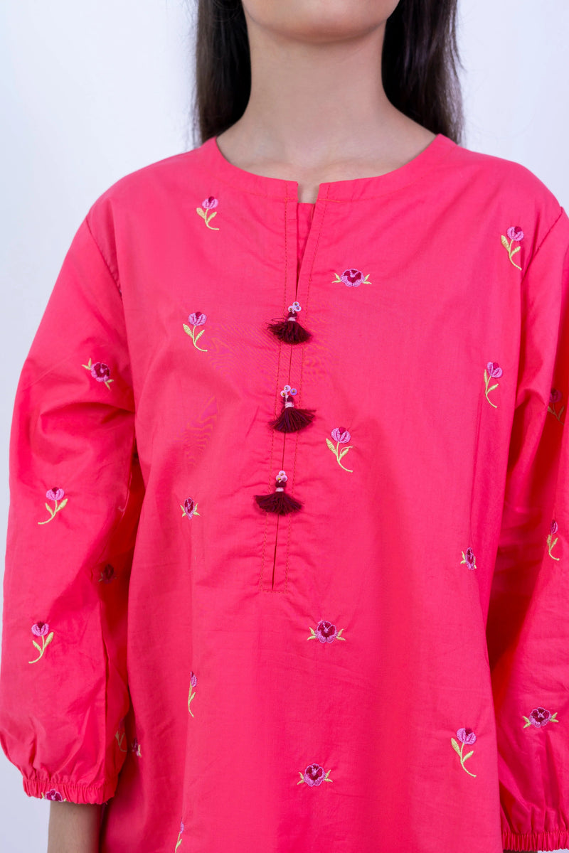 Vibrant Pink Embroidered Ethnic Suit for Girls | Premium Festive Two-Piece Set