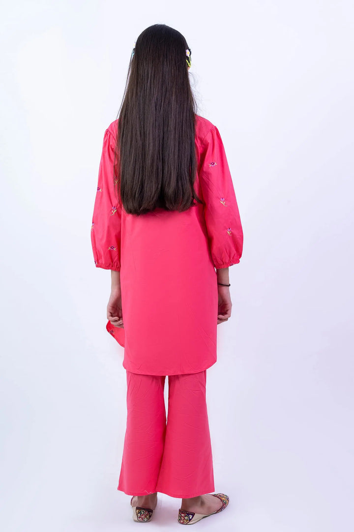 Vibrant Pink Embroidered Ethnic Suit for Girls | Premium Festive Two-Piece Set