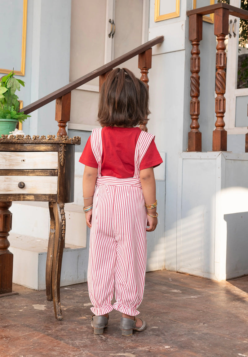 Chic Striped Jumpsuit & Tee Set for Girls - Stylish & Comfortable Kids Fashion Vesto.Pk